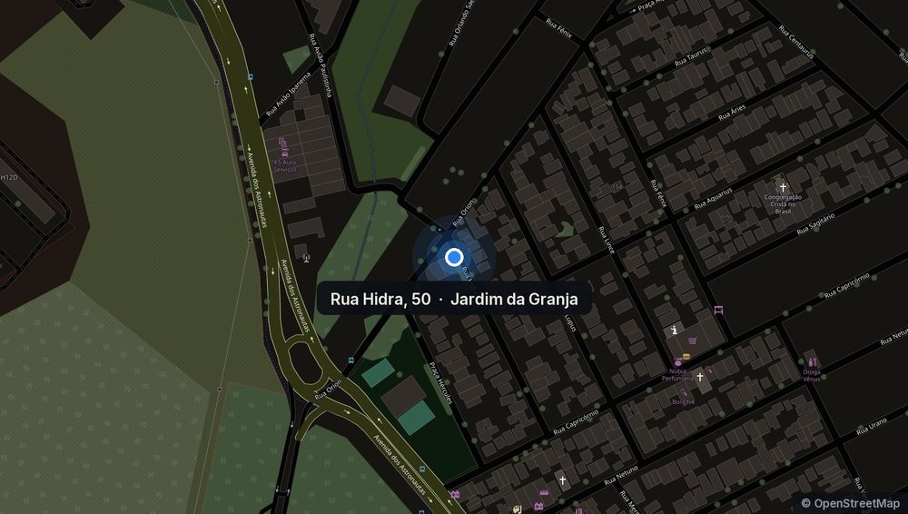 Mapa do Jardim da Granja com a barbearia na Rua Hidra, 50
